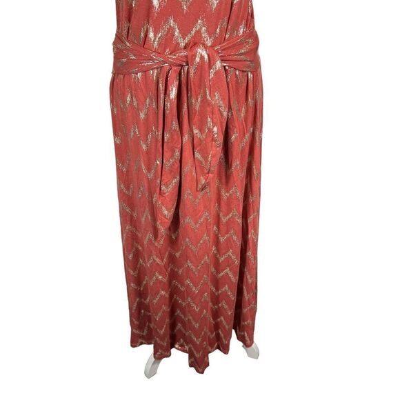 Soft Surroundings Alessandra Dark Coral & Gold Metallic Chevron Maxi Dress - Picture 9 of 11